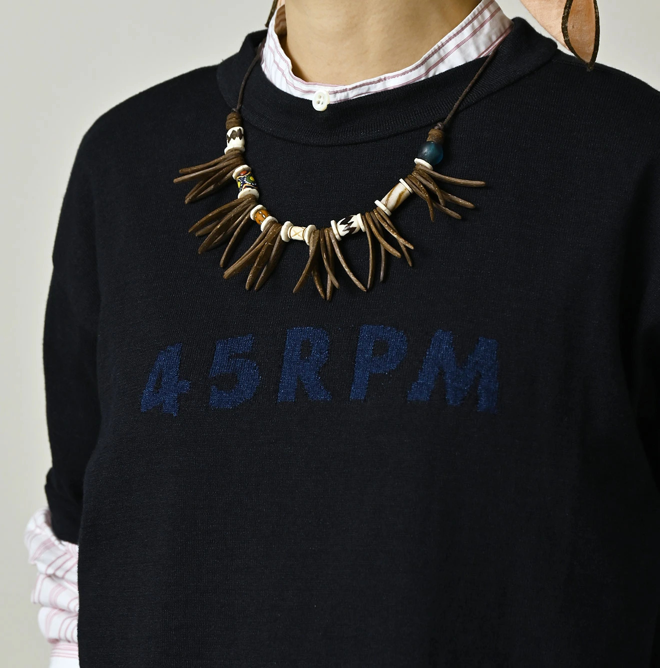 45R(フォーティファイブアール) |45PRMロゴジャカードニットソーの908海比古Tシャツ（インディゴ）