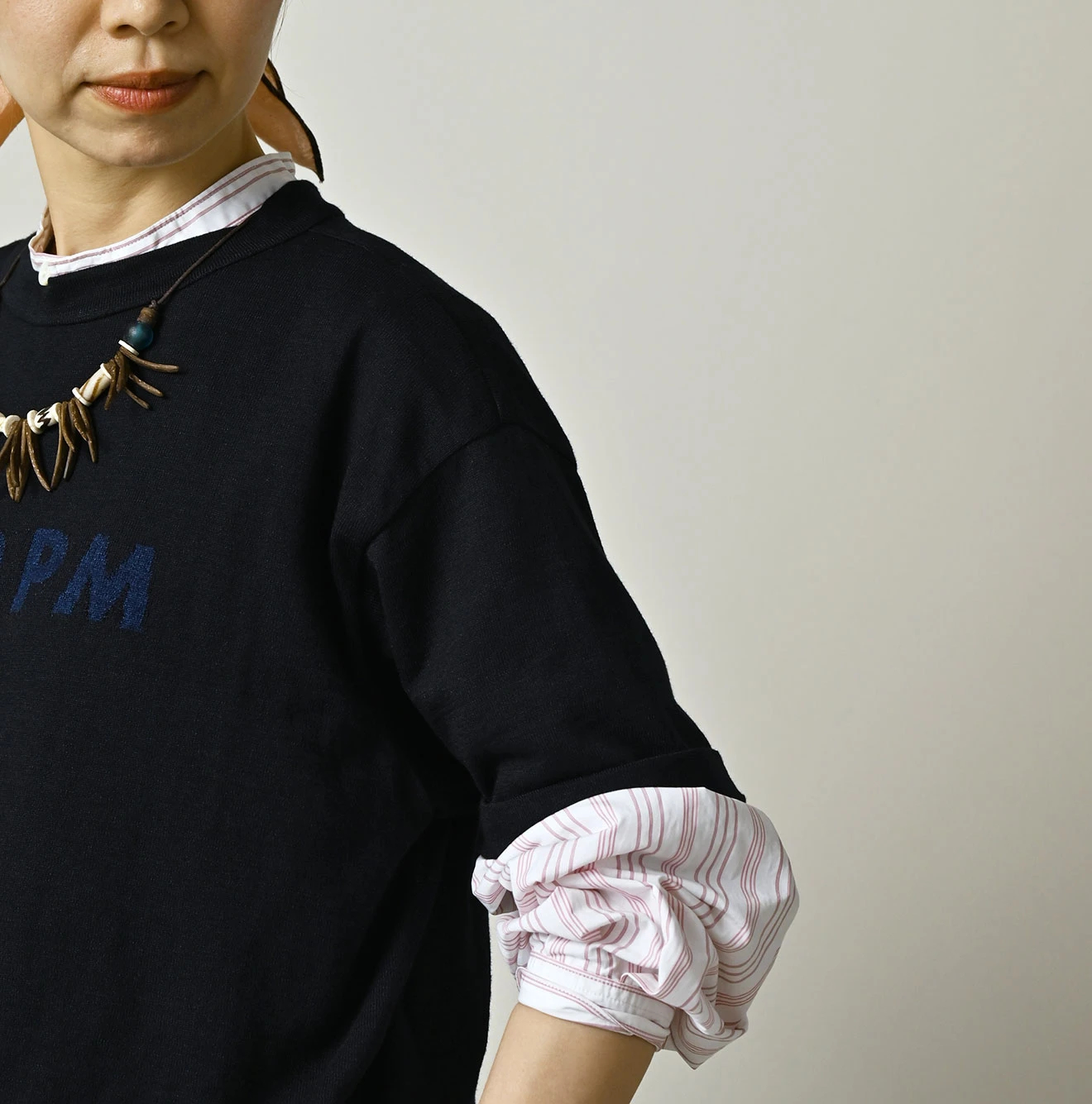 45R(フォーティファイブアール) |45PRMロゴジャカードニットソーの908海比古Tシャツ（インディゴ）