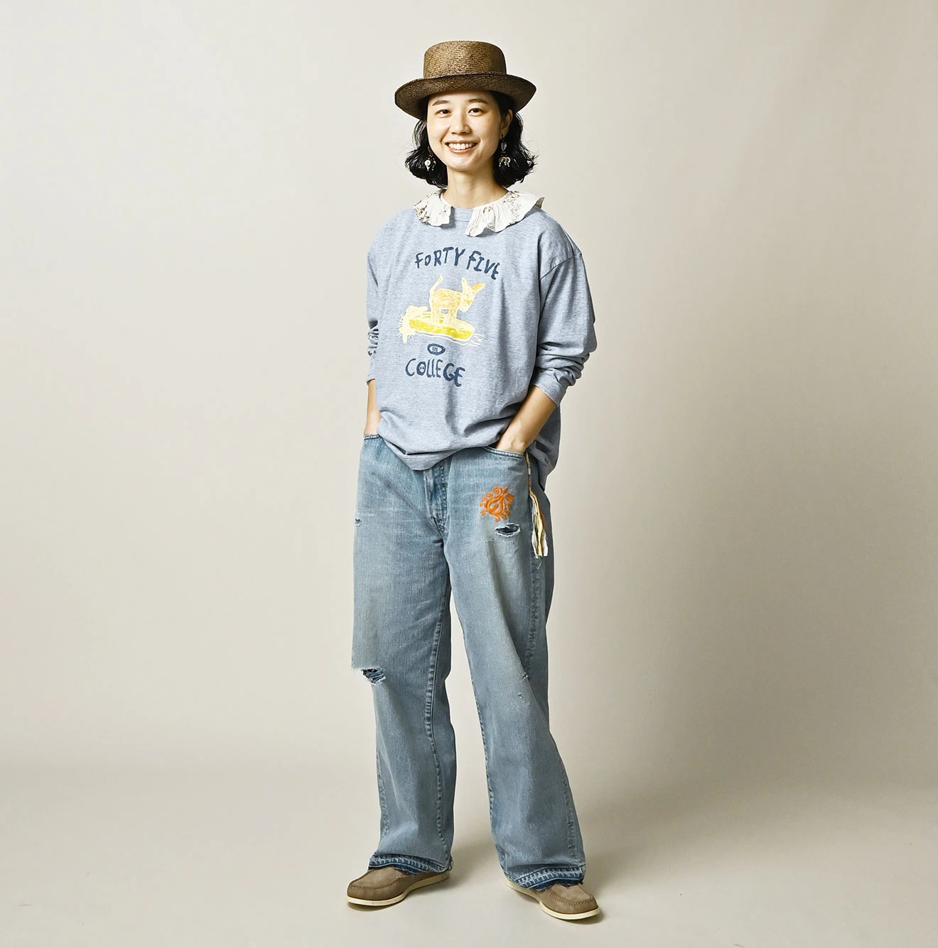 45R(フォーティファイブアール) |ドンキーカレッジプリントの908長袖Tシャツ（トップ）