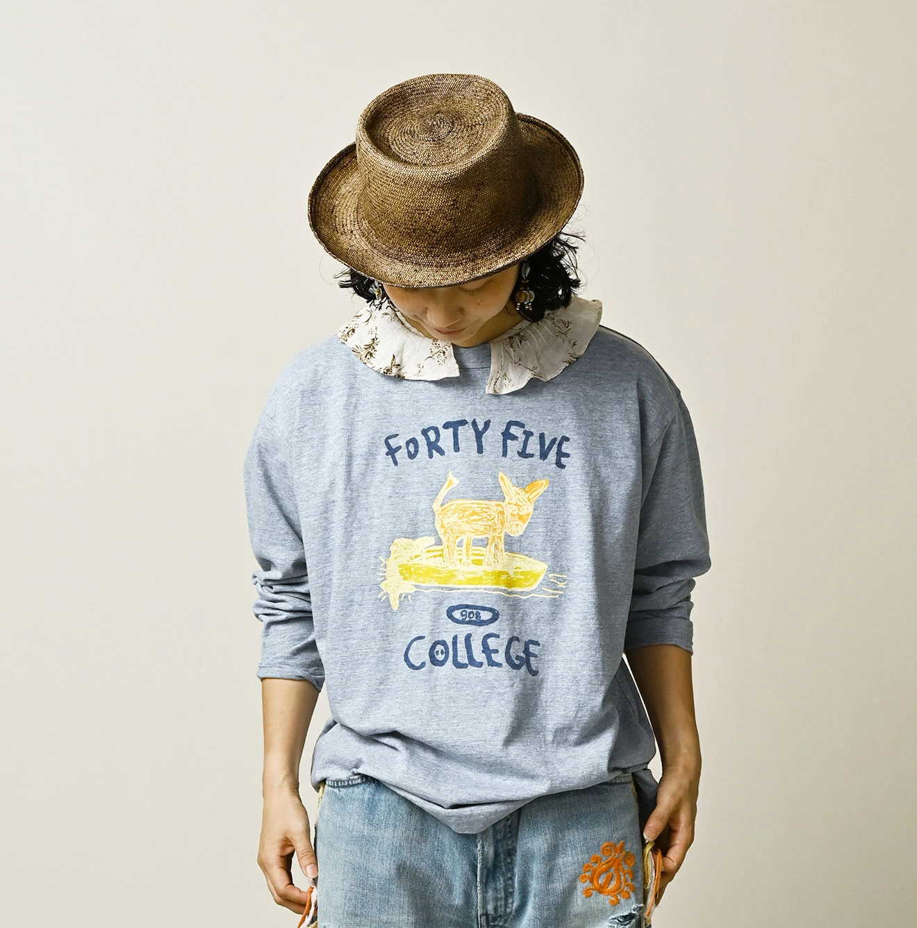45R(フォーティファイブアール) |ドンキーカレッジプリントの908長袖Tシャツ（トップ）