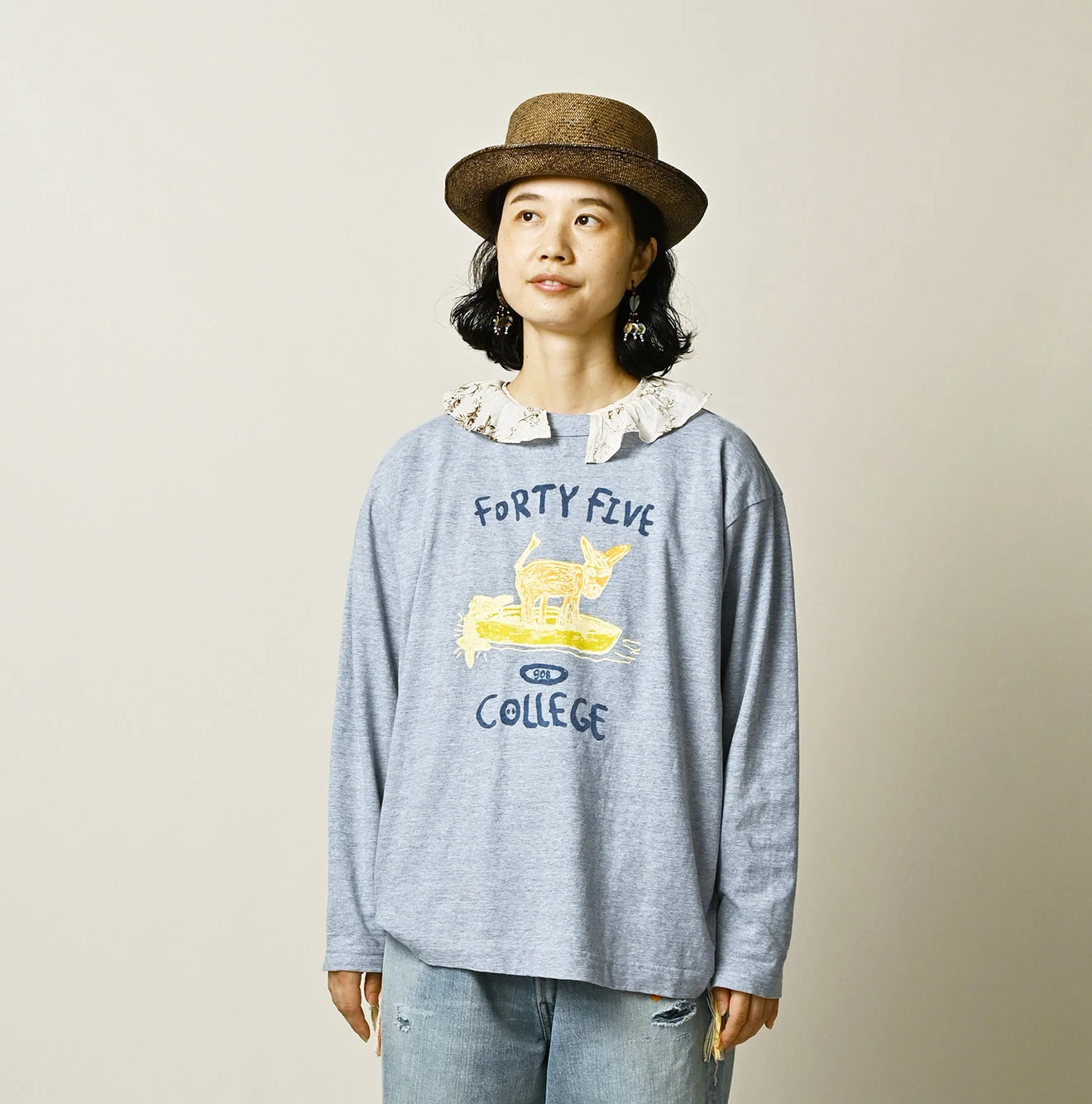 45R(フォーティファイブアール) |ドンキーカレッジプリントの908長袖Tシャツ（トップ）