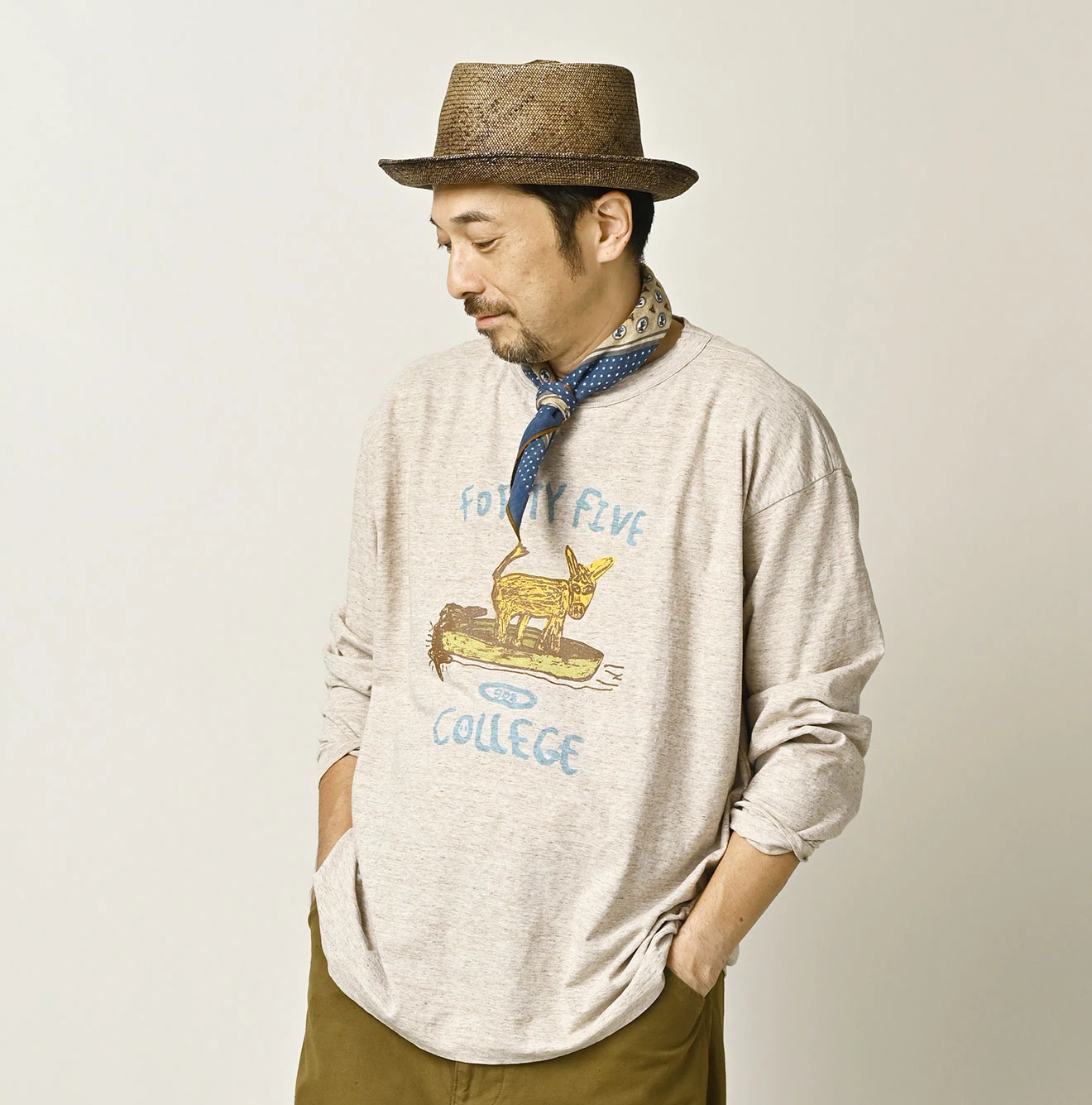 45R(フォーティファイブアール) |ドンキーカレッジプリントの908長袖Tシャツ（トップ）