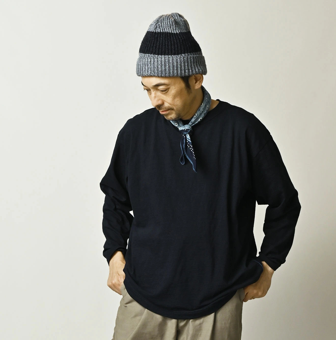 45R(フォーティファイブアール) |天竺の908長袖海比古Tシャツ（インディゴ）