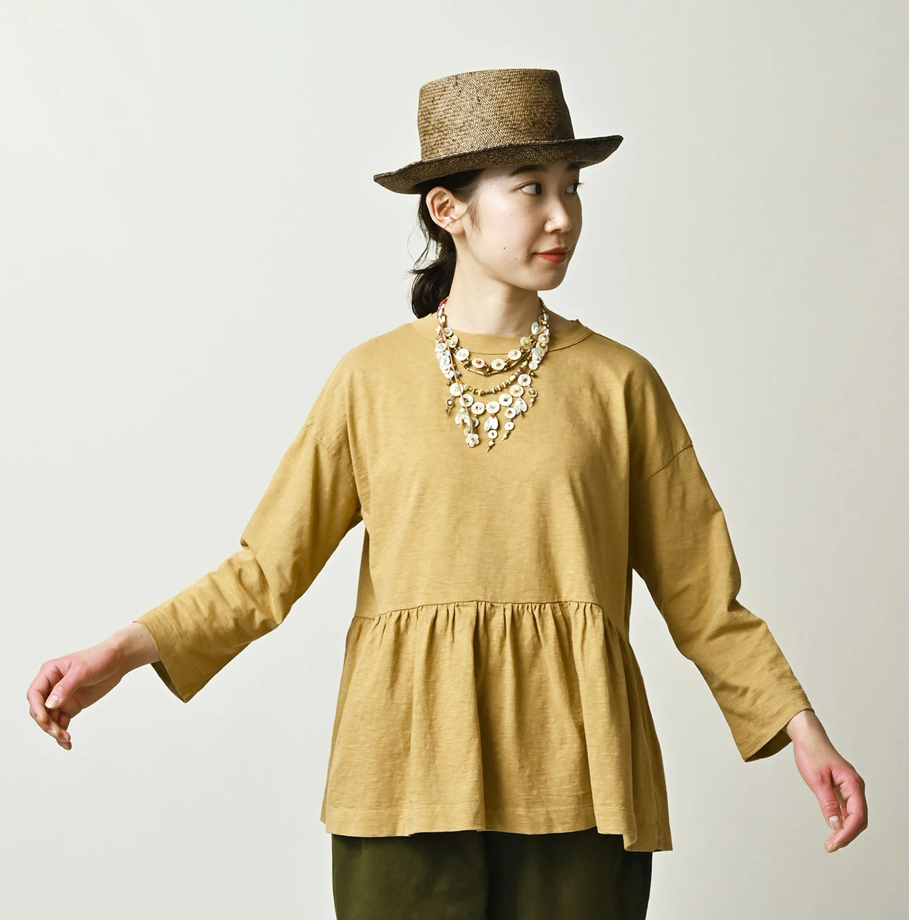 45R(フォーティファイブアール) |天竺のギャザーM比女Tシャツ