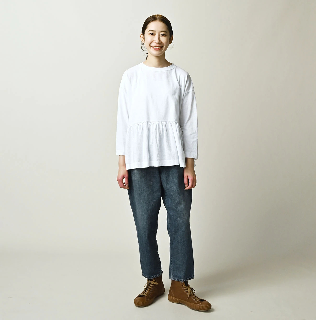 45R(フォーティファイブアール) |天竺のギャザーM比女Tシャツ