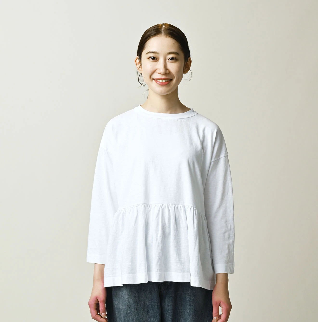 45R(フォーティファイブアール) |天竺のギャザーM比女Tシャツ（45草染）