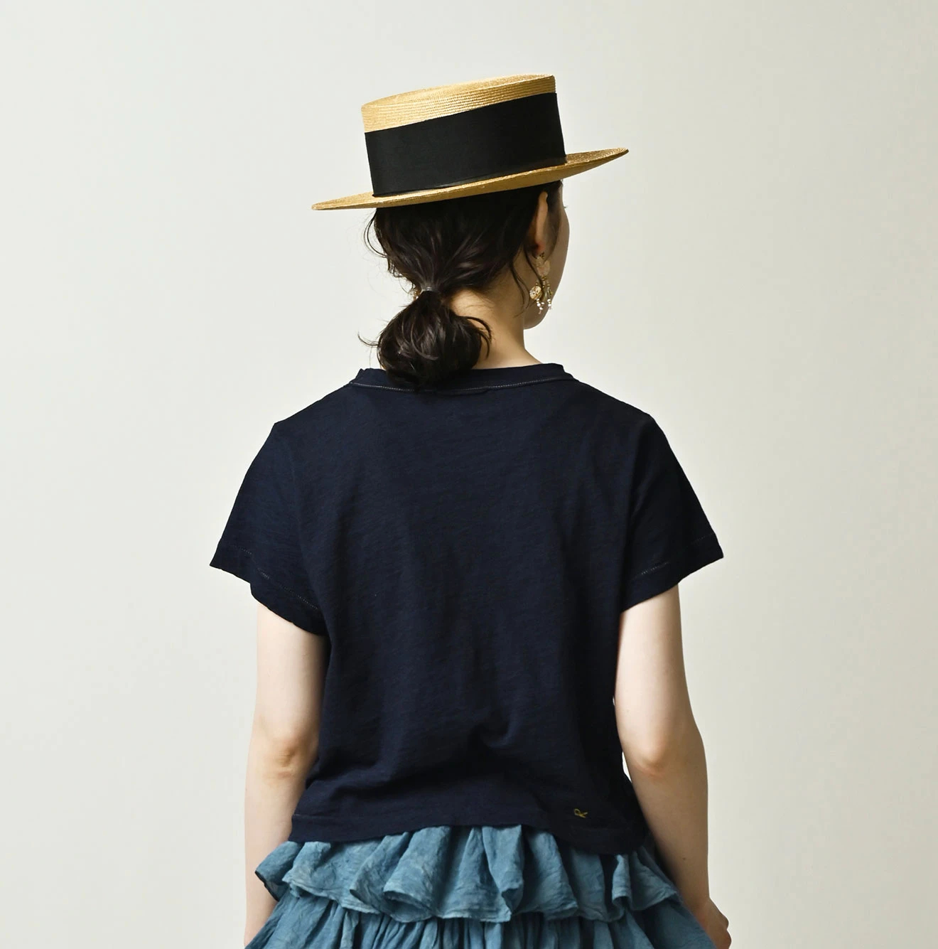 45R(フォーティファイブアール) |In the Rawプリントのチビ比女Tシャツ（インディゴ）