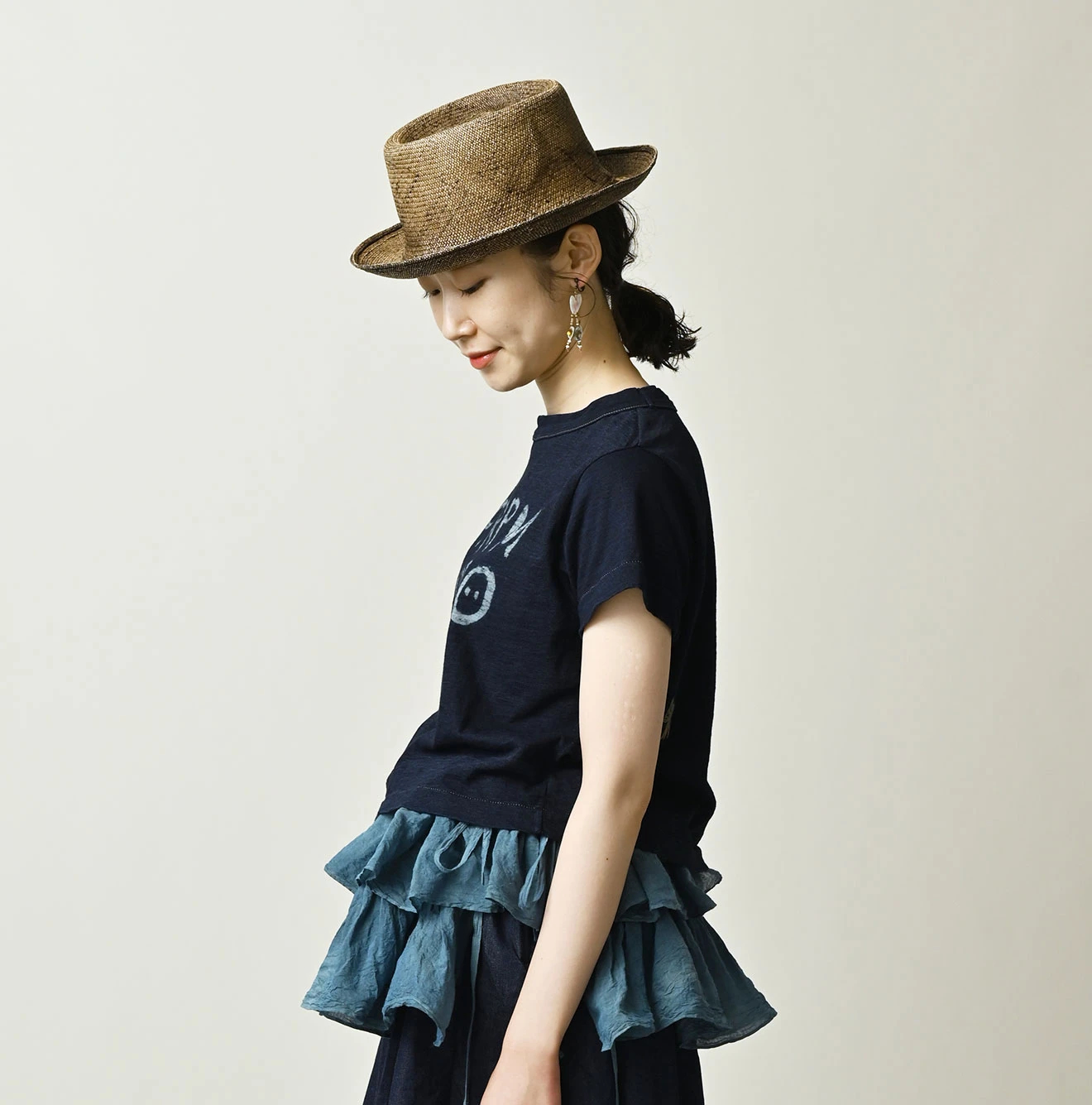45R(フォーティファイブアール) |ドンキーくん刺繍のチビ比女ロゴTシャツ（インディゴ）