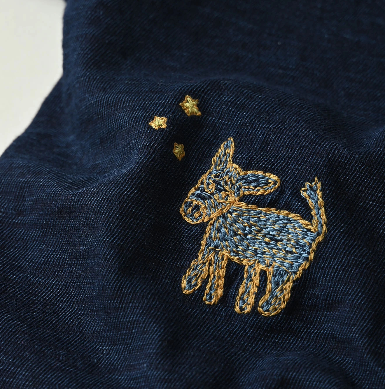 45R(フォーティファイブアール) |ドンキーくん刺繍のチビ比女ロゴTシャツ（インディゴ）