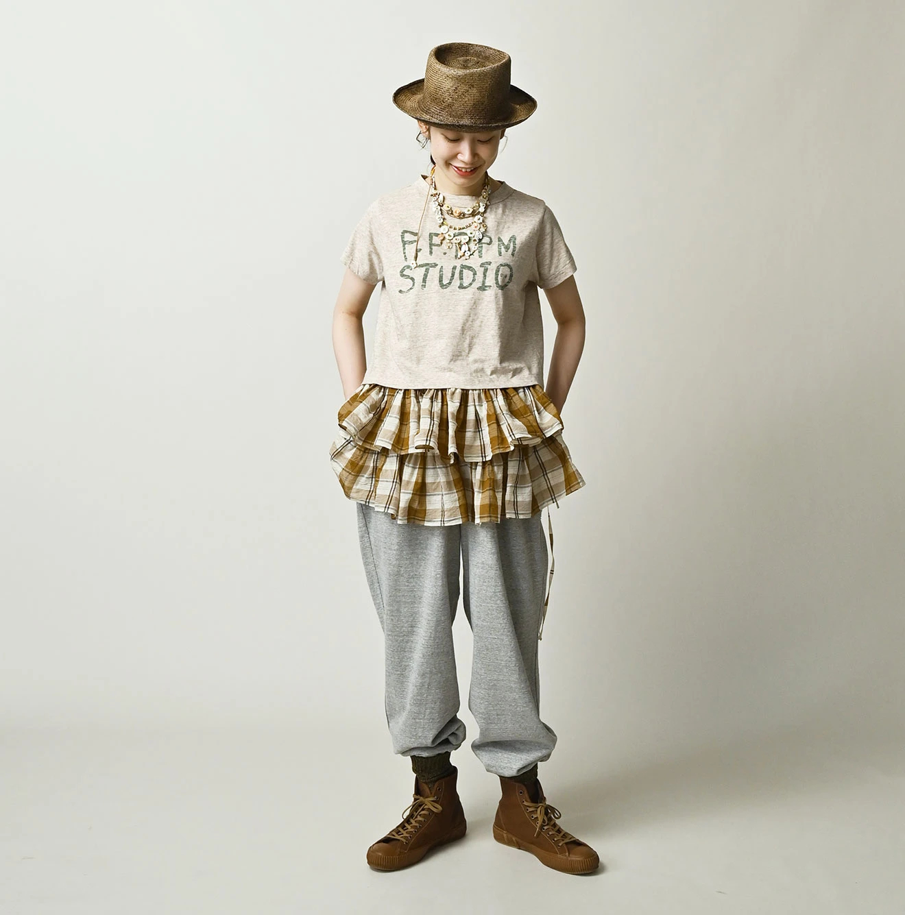 45R(フォーティファイブアール) |ドンキーくん刺繍のチビ比女ロゴTシャツ（トップ）