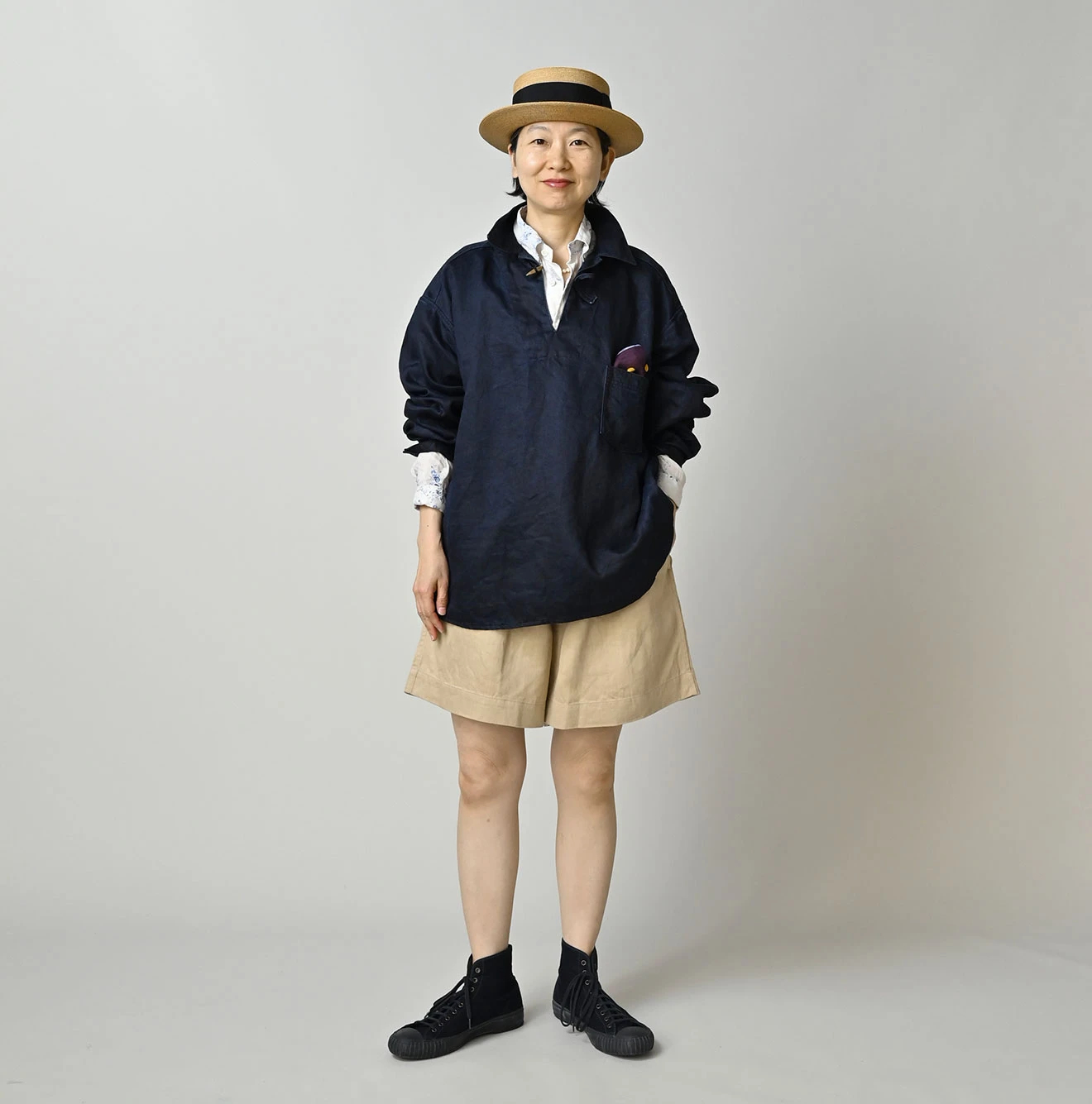 45R(フォーティファイブアール) |リネンサテンの908ダッファーシャツ（インディゴ）