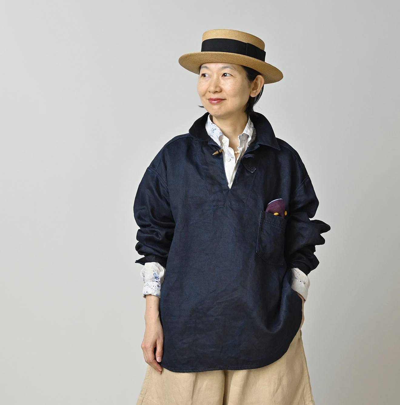 45R(フォーティファイブアール) |リネンサテンの908ダッファーシャツ（インディゴ）