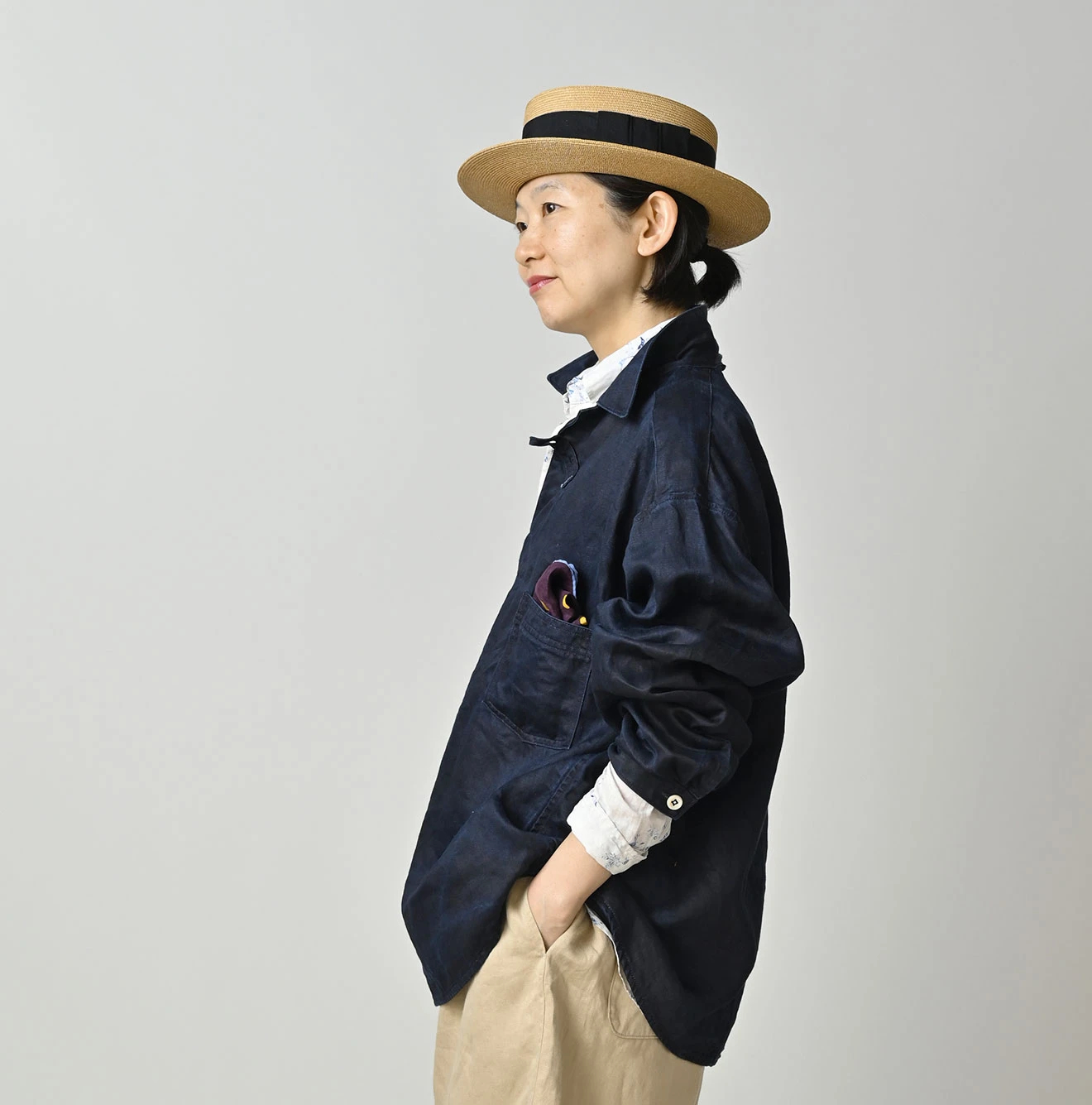 45R(フォーティファイブアール) |リネンサテンの908ダッファーシャツ（インディゴ）