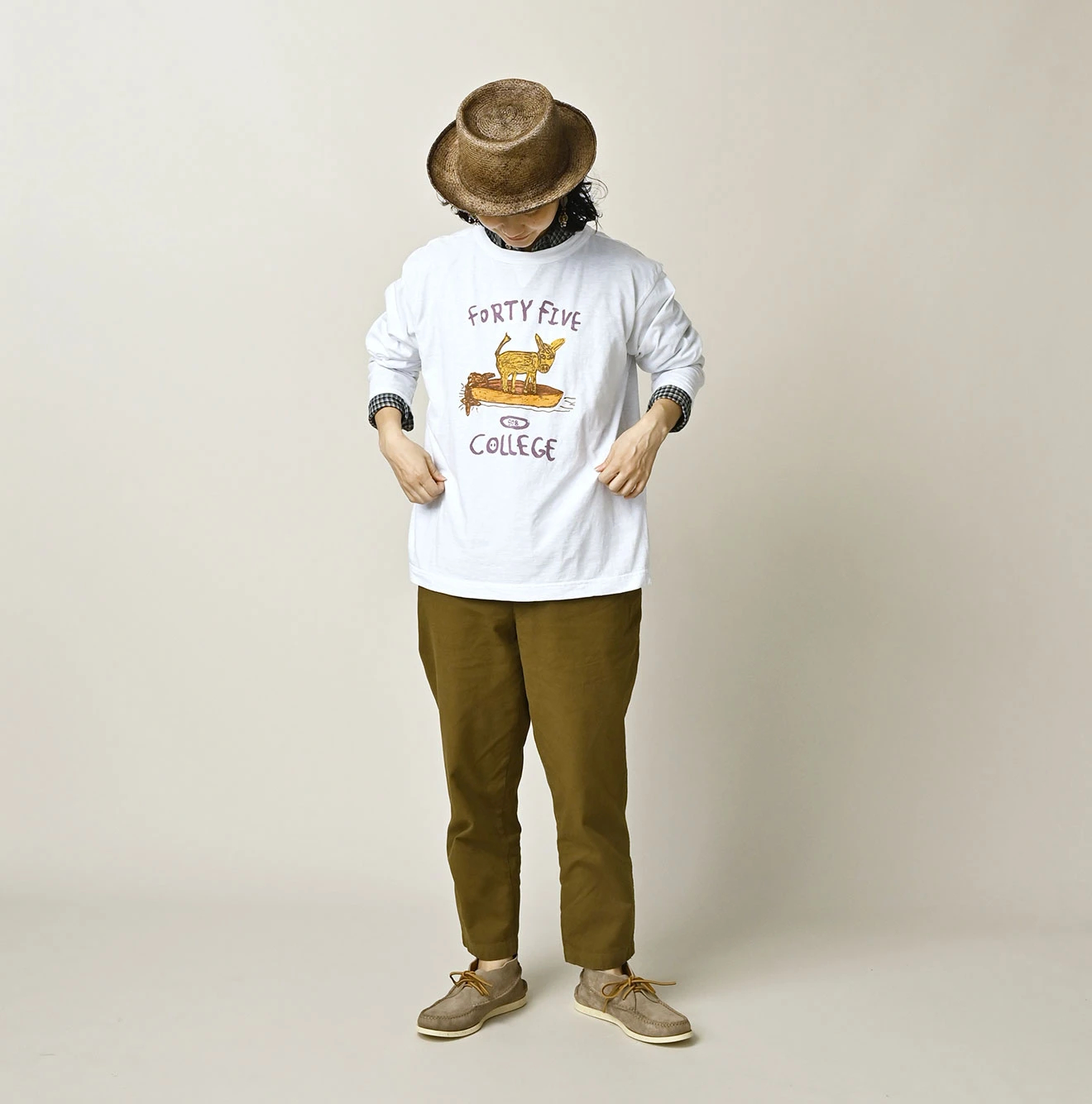 45R(フォーティファイブアール) |ドンキーカレッジプリントの908長袖Tシャツ