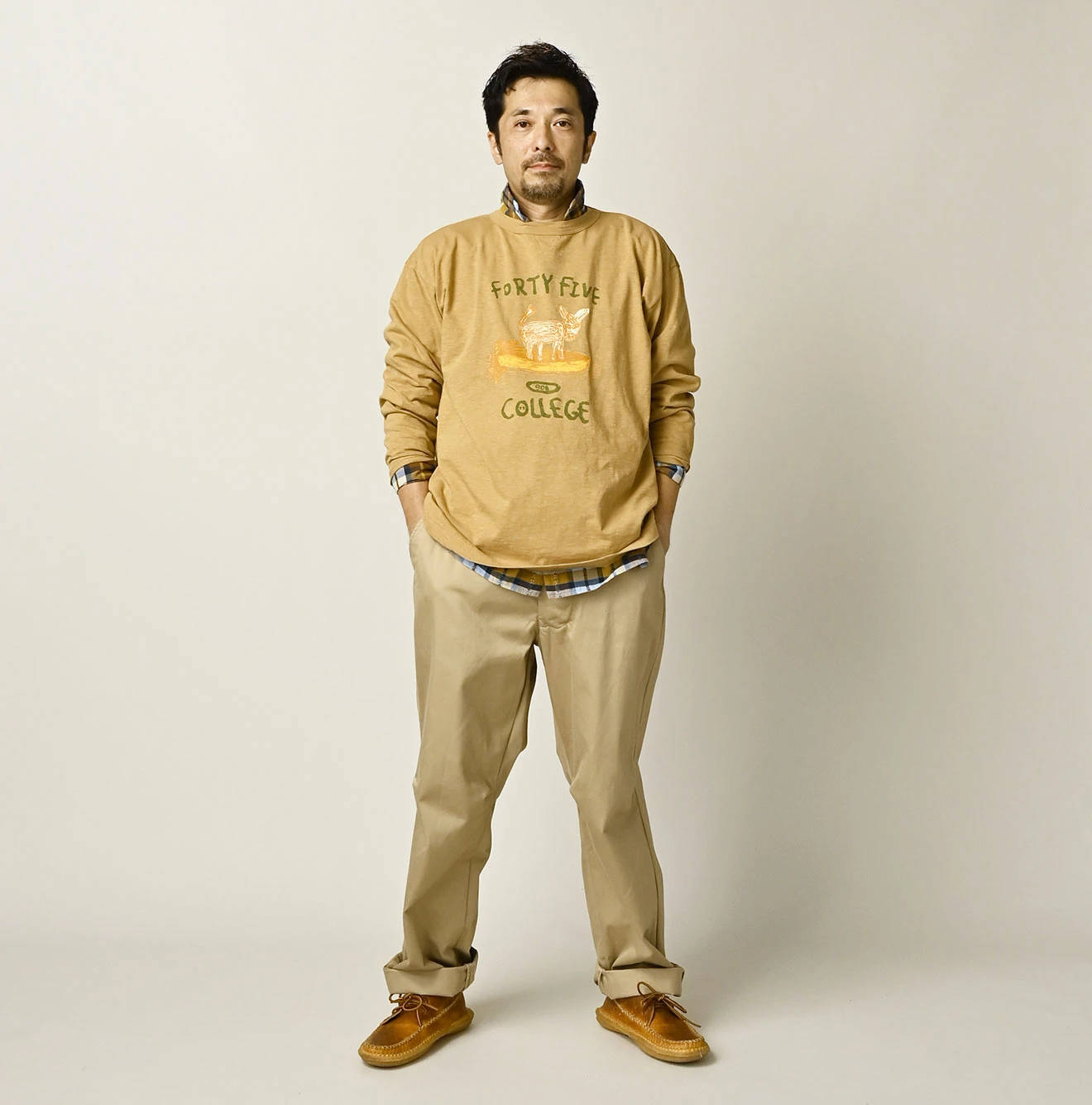 45R(フォーティファイブアール) |ドンキーカレッジプリントの908長袖Tシャツ