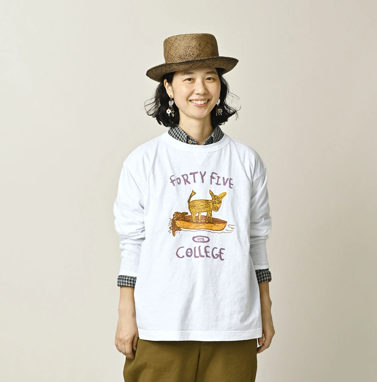 45R(フォーティファイブアール) |ドンキーカレッジプリントの908長袖Tシャツ