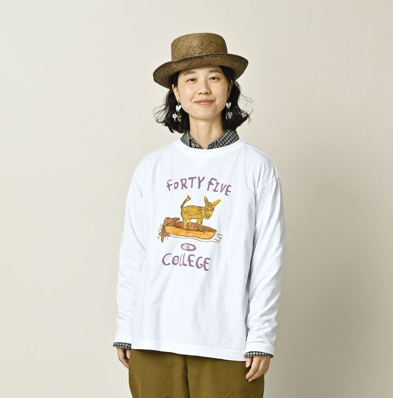45R(フォーティファイブアール) |ドンキーカレッジプリントの908長袖Tシャツ