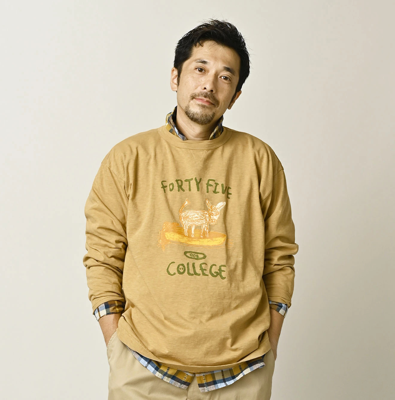 45R(フォーティファイブアール) |ドンキーカレッジプリントの908長袖Tシャツ
