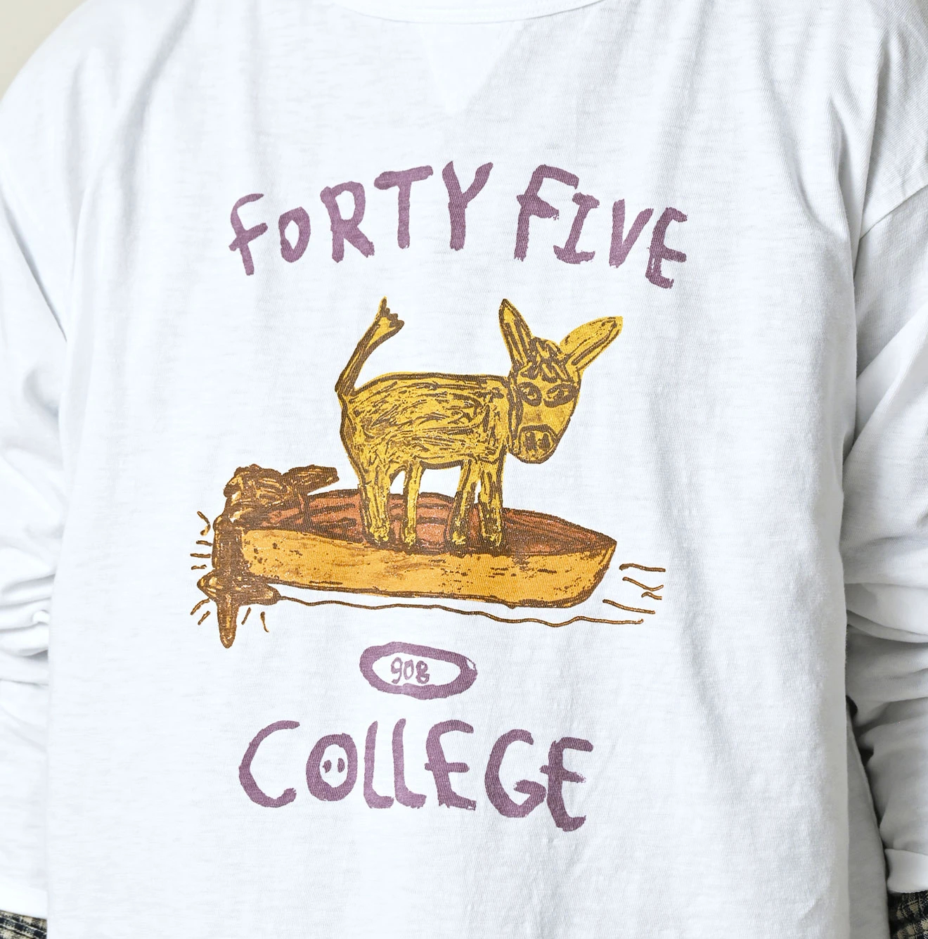 45R(フォーティファイブアール) |ドンキーカレッジプリントの908長袖Tシャツ