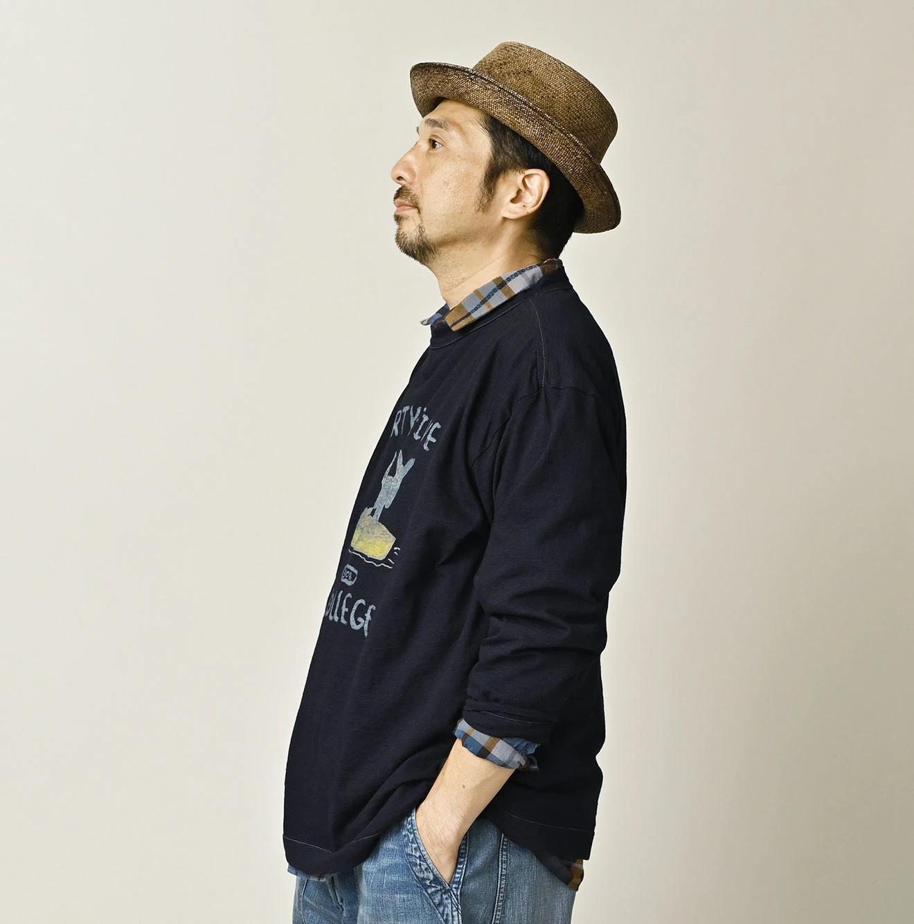 45R(フォーティファイブアール) |ドンキーカレッジプリントの908長袖Tシャツ（インディゴ）