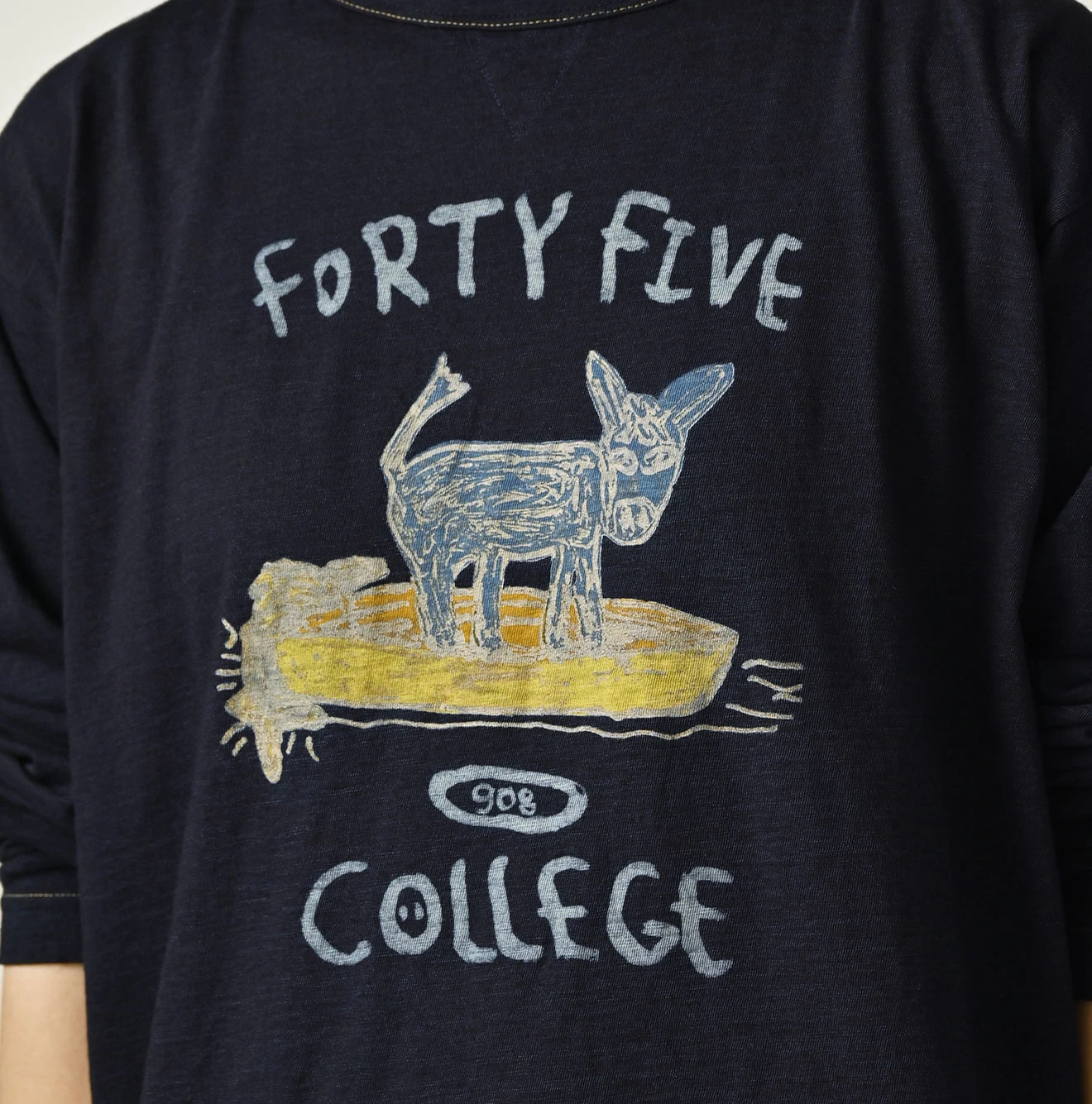 45R(フォーティファイブアール) |ドンキーカレッジプリントの908長袖Tシャツ（インディゴ）