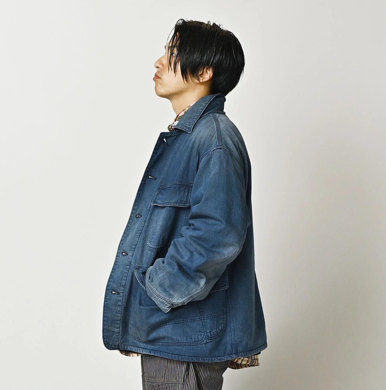 45R(フォーティファイブアール) |ライトモンブラウンデニムの908山カバーオール（加工）