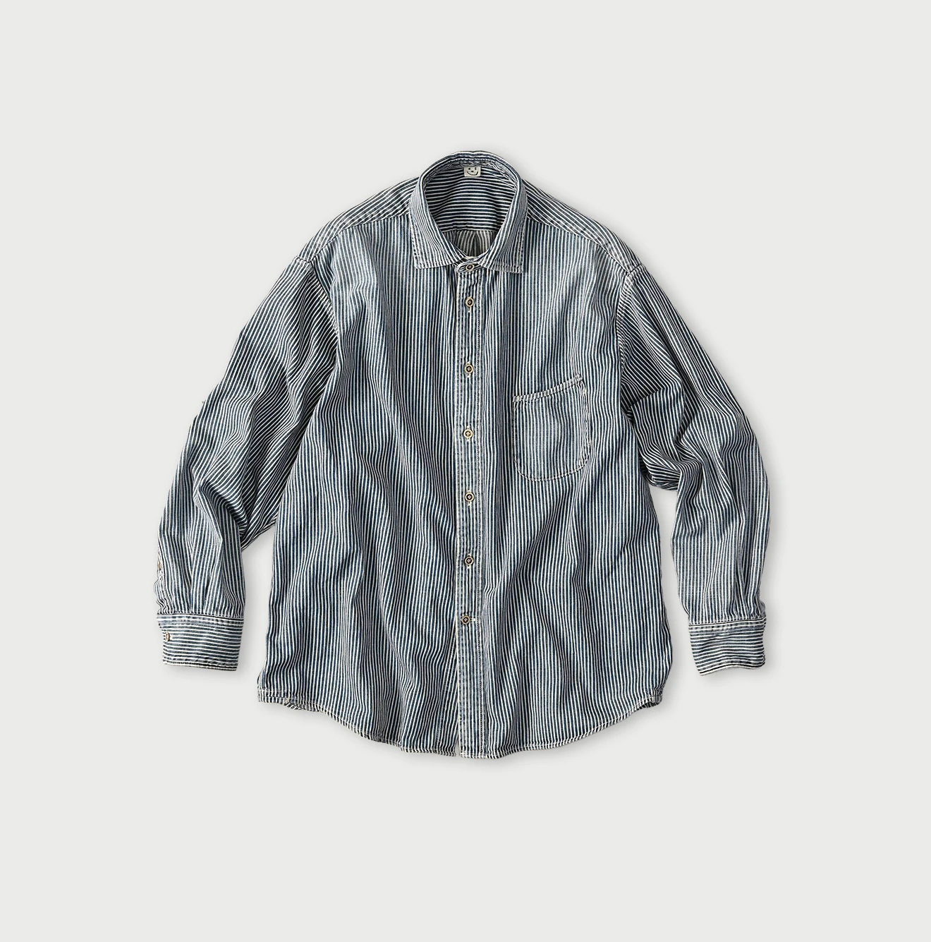 【美品】45R ゴマデニムのリリープリント908オーシャンシャツ（加工） 45R（フォーティファイブアール）| 小麦デニムの908ワイドカラーシャツ