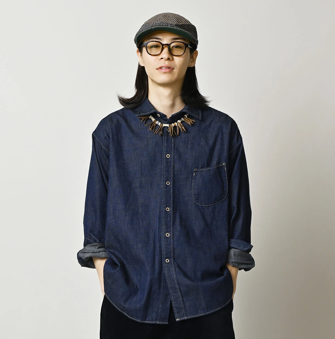 45R(フォーティファイブアール) |小麦デニムの908ワイドカラーシャツ（濃）