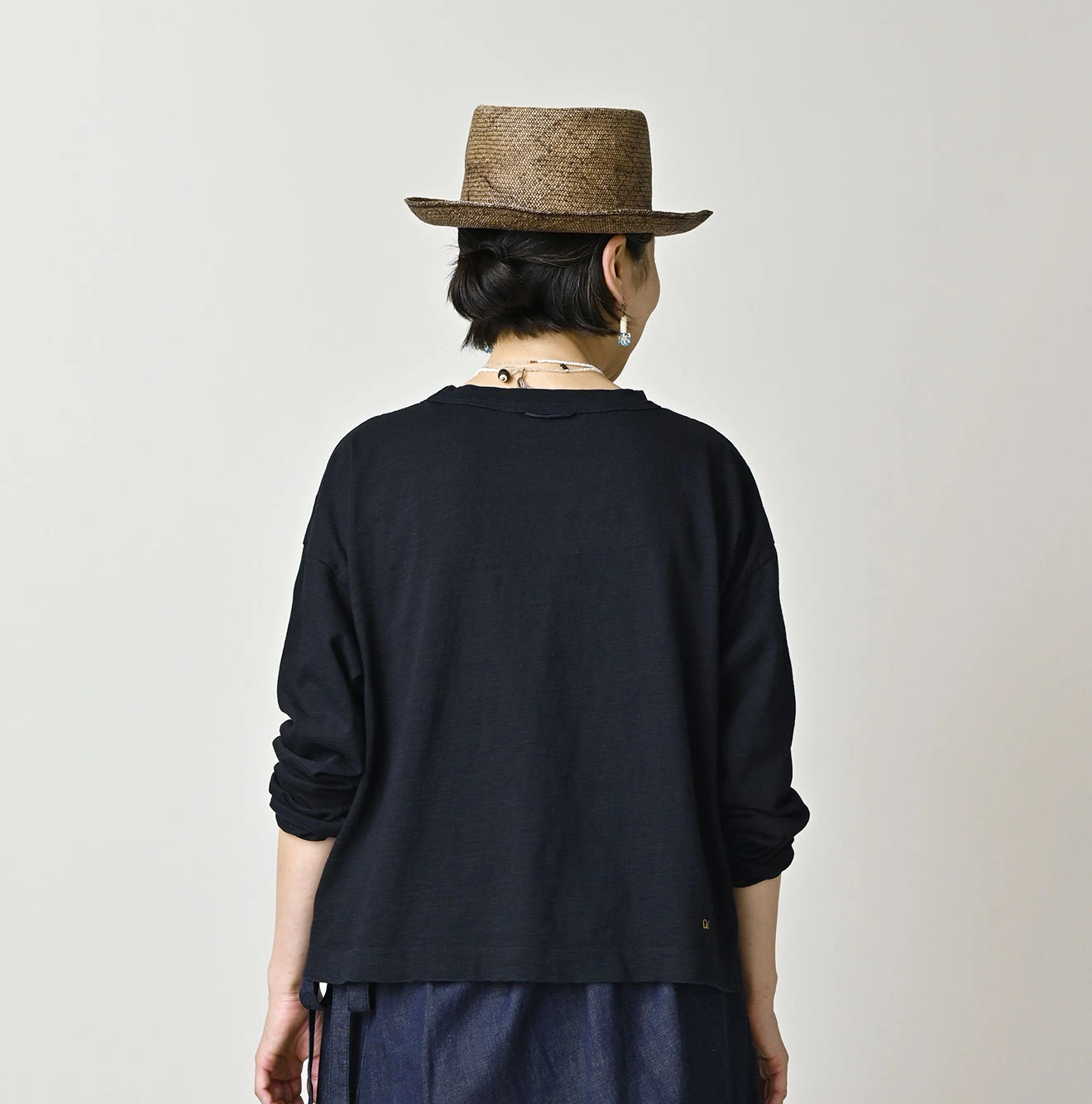 45R 天竺のレースプリントTシャツ インディゴ ビッグTシャツ 45R（フォーティファイブアール）| 天竺のM比女Tシャツ（インディゴ 濃