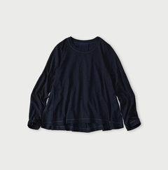 現行⭐️洗える⭐️45R 裏毛のフレアーTシャツ インディゴブルー 刺繍ロゴ 綿 45R（フォーティファイブアール）| 天竺のフレア比女Tシャツ