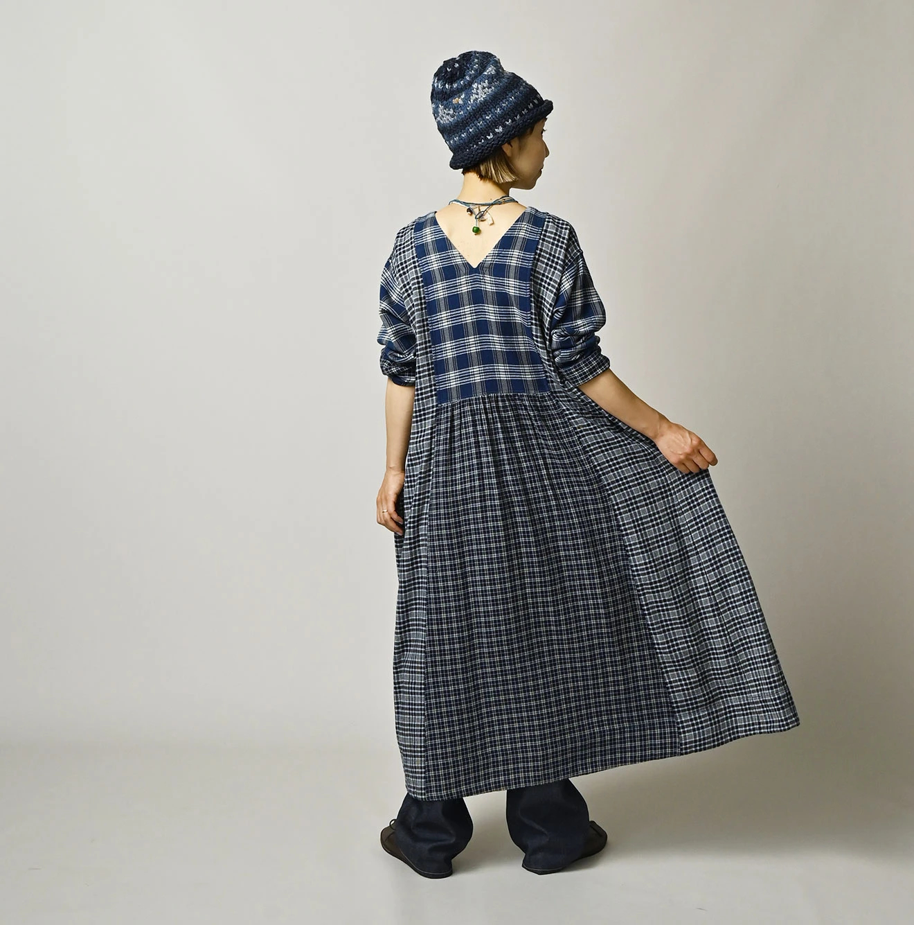 45R(フォーティファイブアール) |藍インドネルのミックスパッチワークドレス
