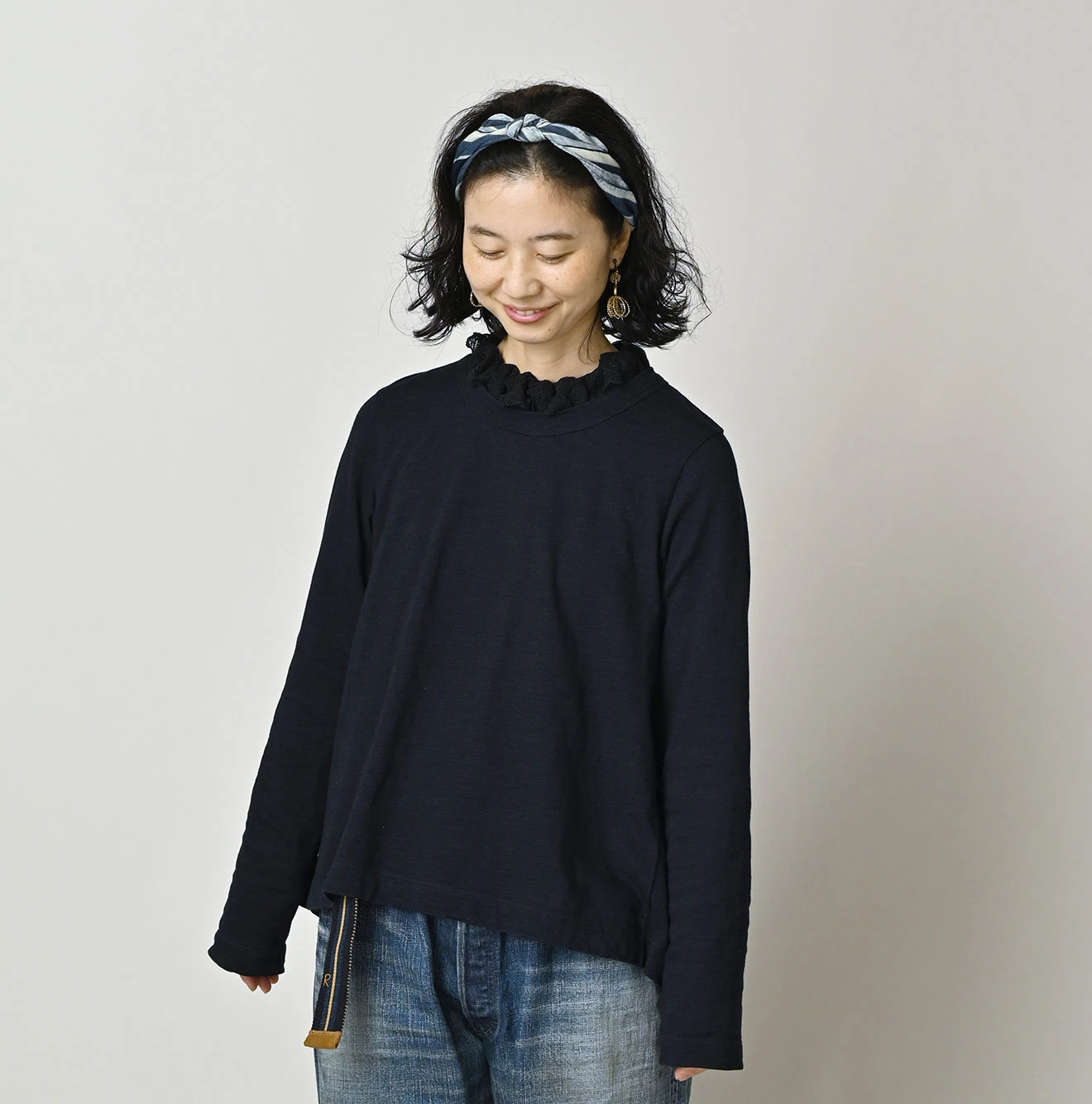 45R(フォーティファイブアール) |天竺のフレア比女Tシャツ（インディゴ）
