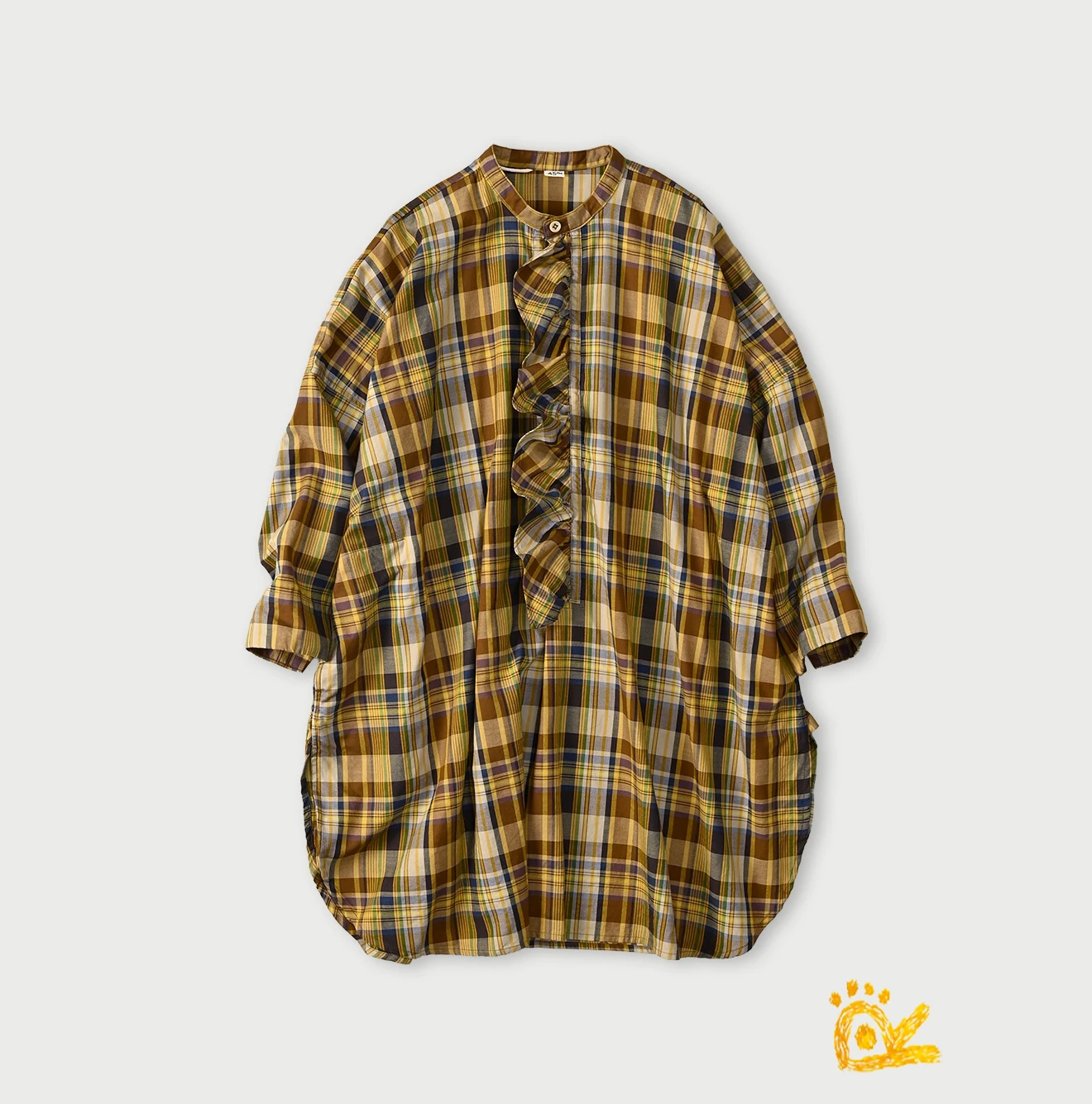 45R フリルチュニック　チェック　ブラウン　ONEONEシリーズ 45R（フォーティファイブアール）| ONEONE 宝物のフリルチュニック