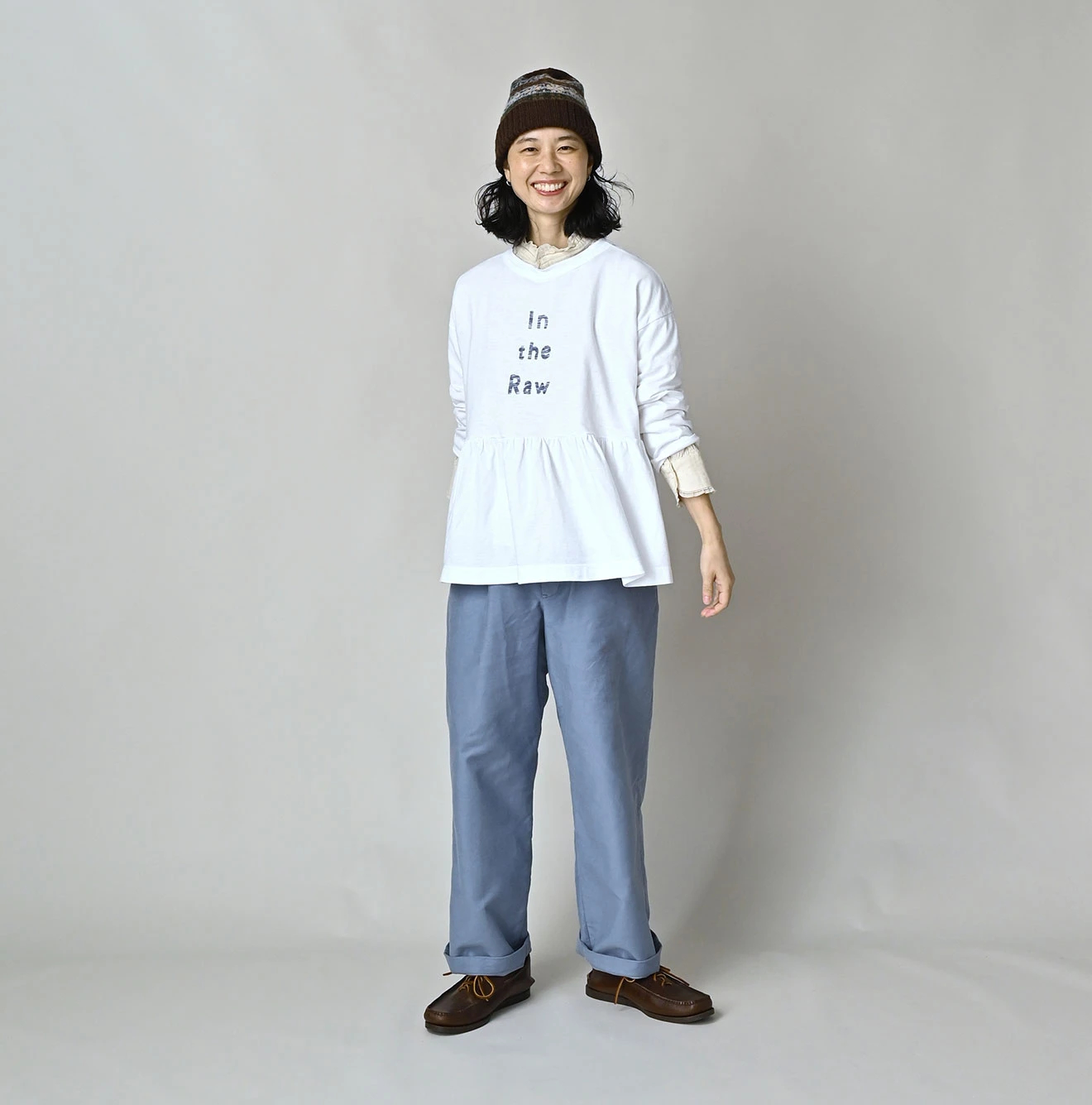 45R(フォーティファイブアール) |In the rawプリントのギャザーM比女Tシャツ