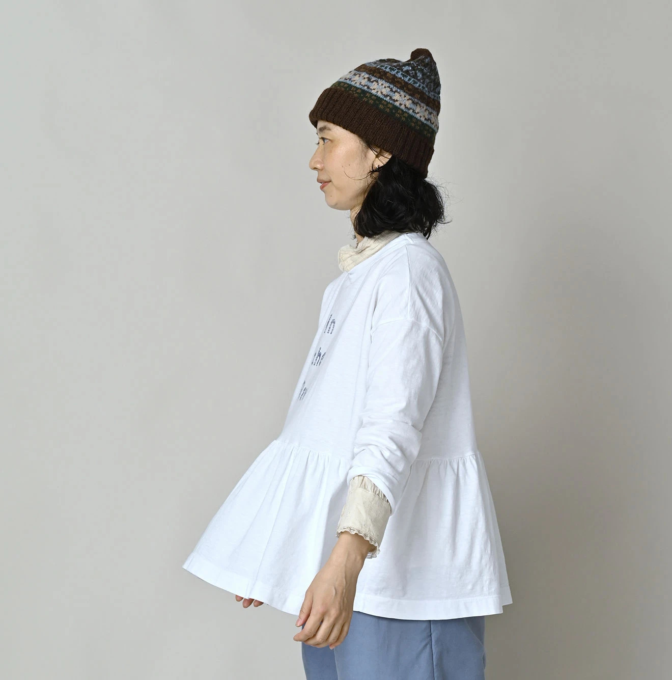 45R(フォーティファイブアール) |In the rawプリントのギャザーM比女Tシャツ
