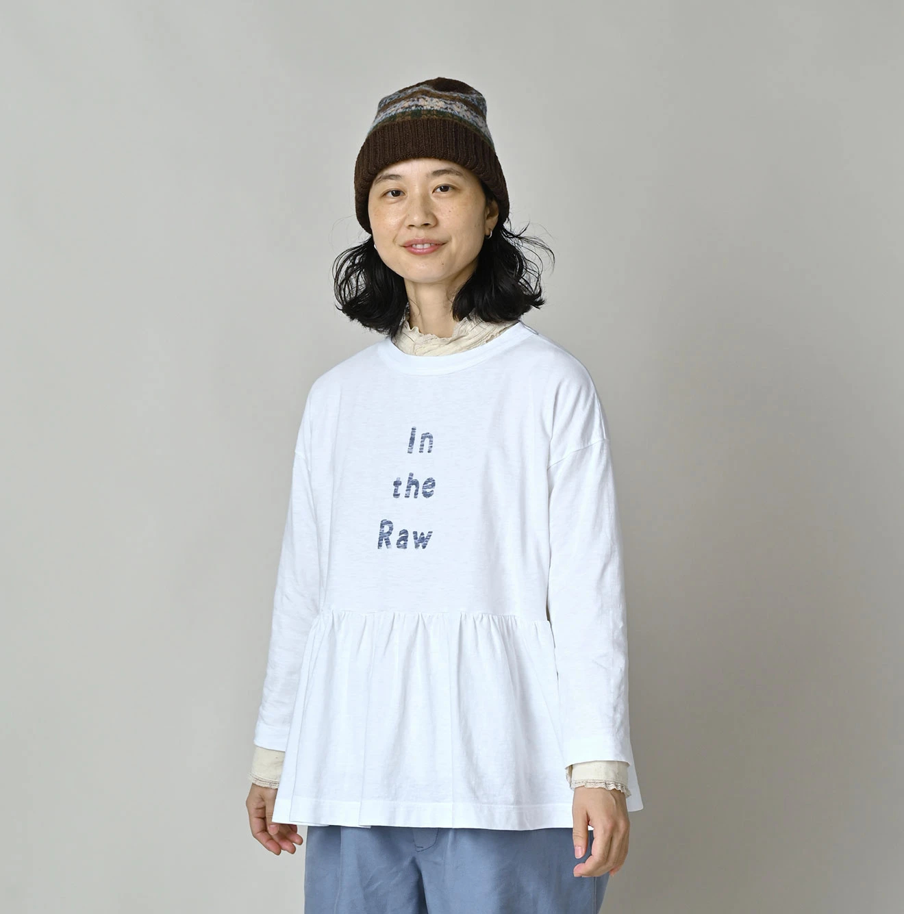 45R(フォーティファイブアール) |In the rawプリントのギャザーM比女Tシャツ