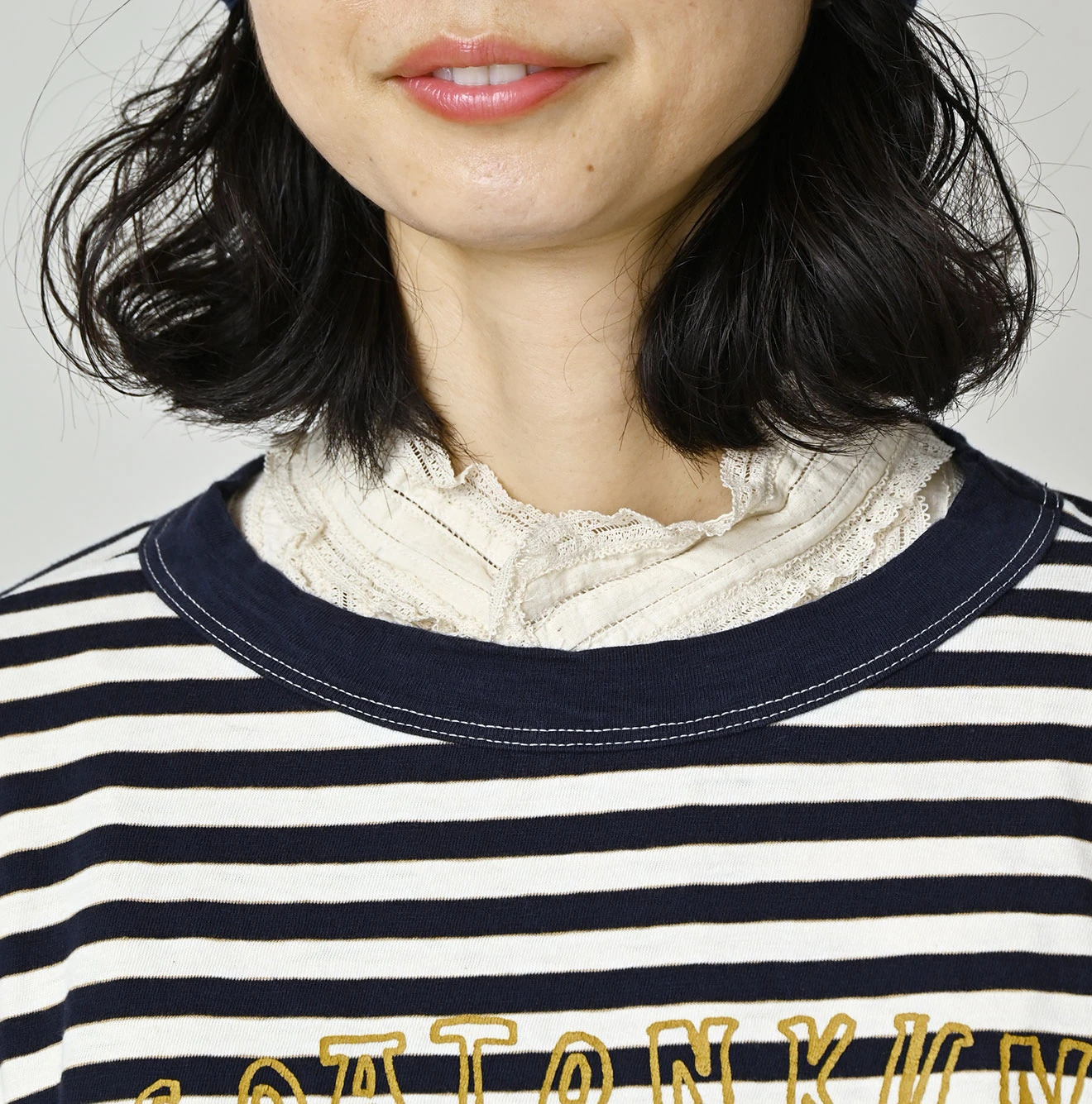 45R(フォーティファイブアール) |ボーダーベタッチゴートンくんプリントの908ビッグスリット比古Tシャツ